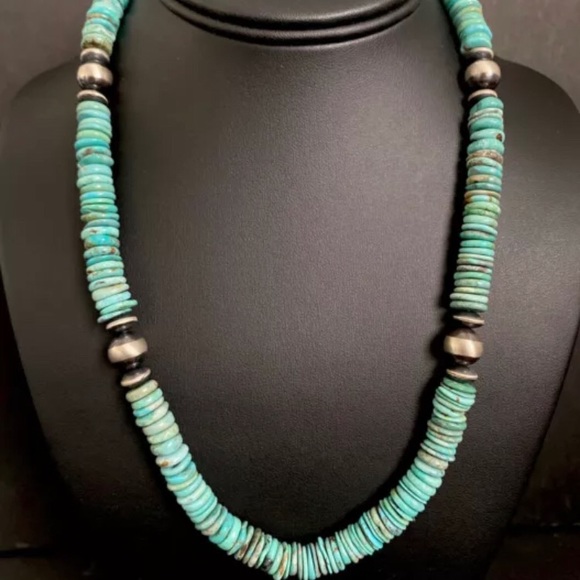 Sterling Silver Turquoise W Pearls Bead Necklace